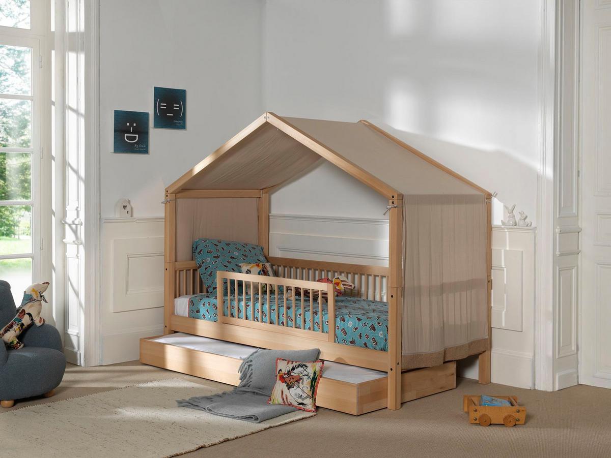 HAUSBETT Kelci 90x200 Bettschublade Absturzschutz Buche massiv natur - Buchefarben, Holz (90/200cm) - 58aufmkessel