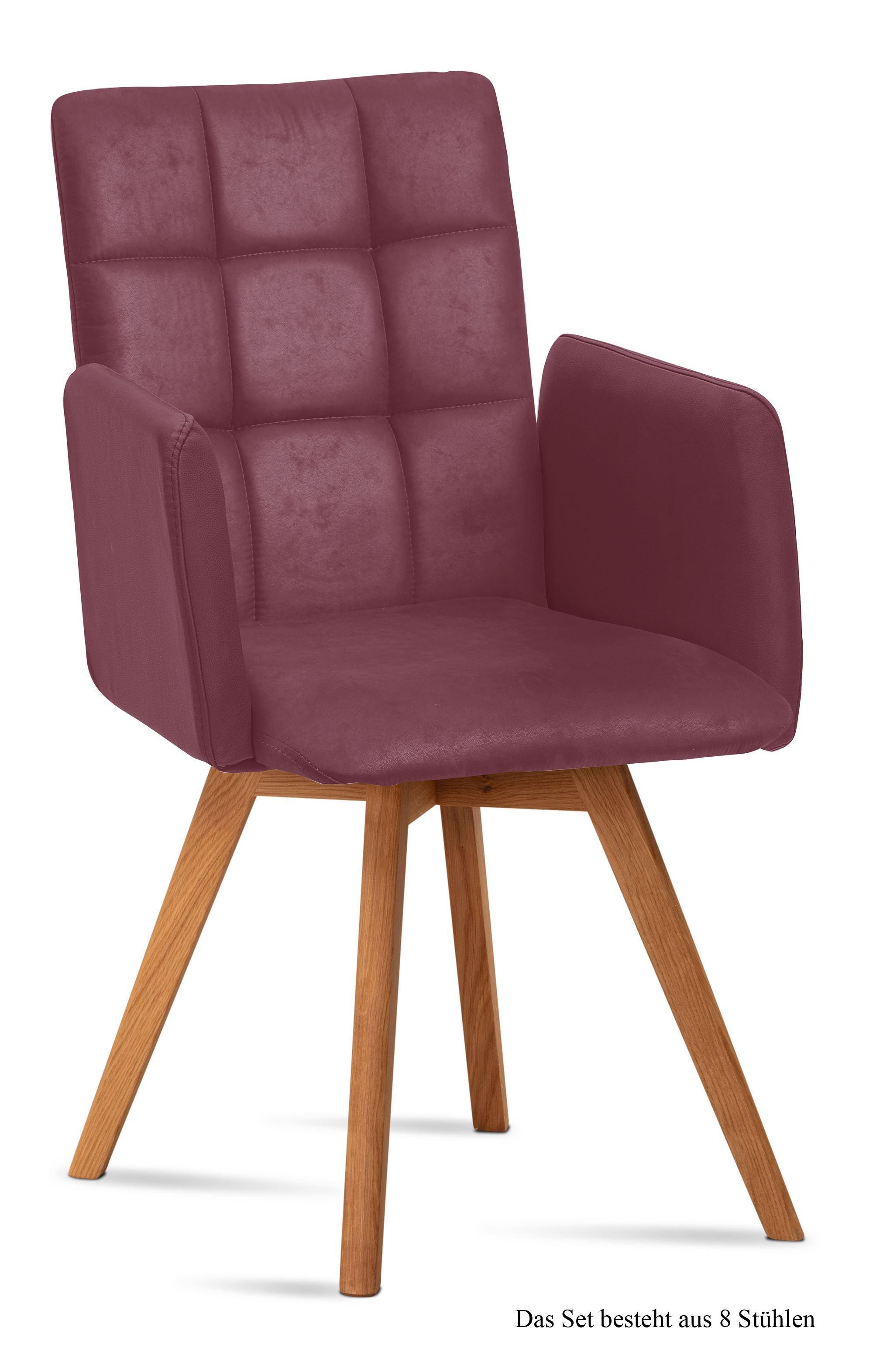 ARMLEHNSTUHL (8er-Set) Dione 52x91x60 Eiche geölt/Marsala - Eichefarben/Brombeere, Kunststoff (60/91/52cm) - 58aufmkessel