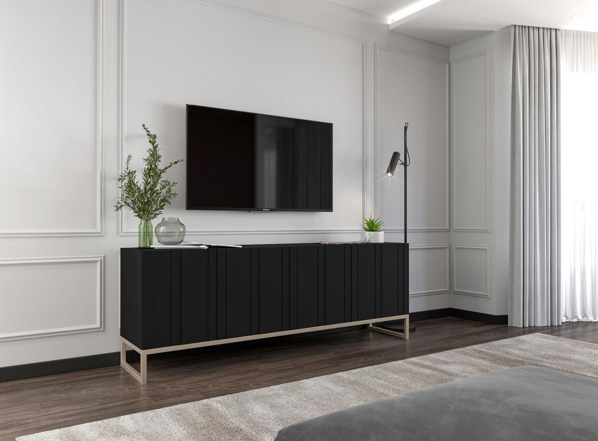 TV-SCHRANK Elpis Schwarz Matt mit Metallrahmen 150 cm - Goldfarben/Schwarz, Holzwerkstoff/Metall (150/51.5/36.5cm) - Meble Lindner