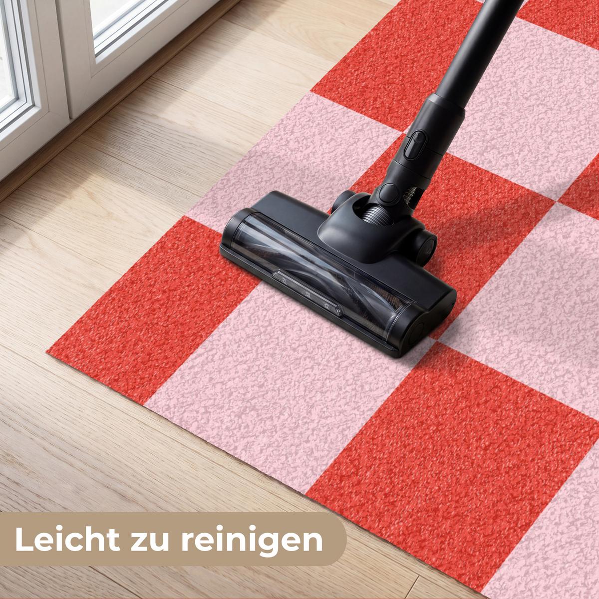 FUSSMATTE Schachbrettmuster - Rot - Rosa - Würfel Türmatte 120x80 cm - Rot, Kunststoff (120/0.4cm) - MuchoWow