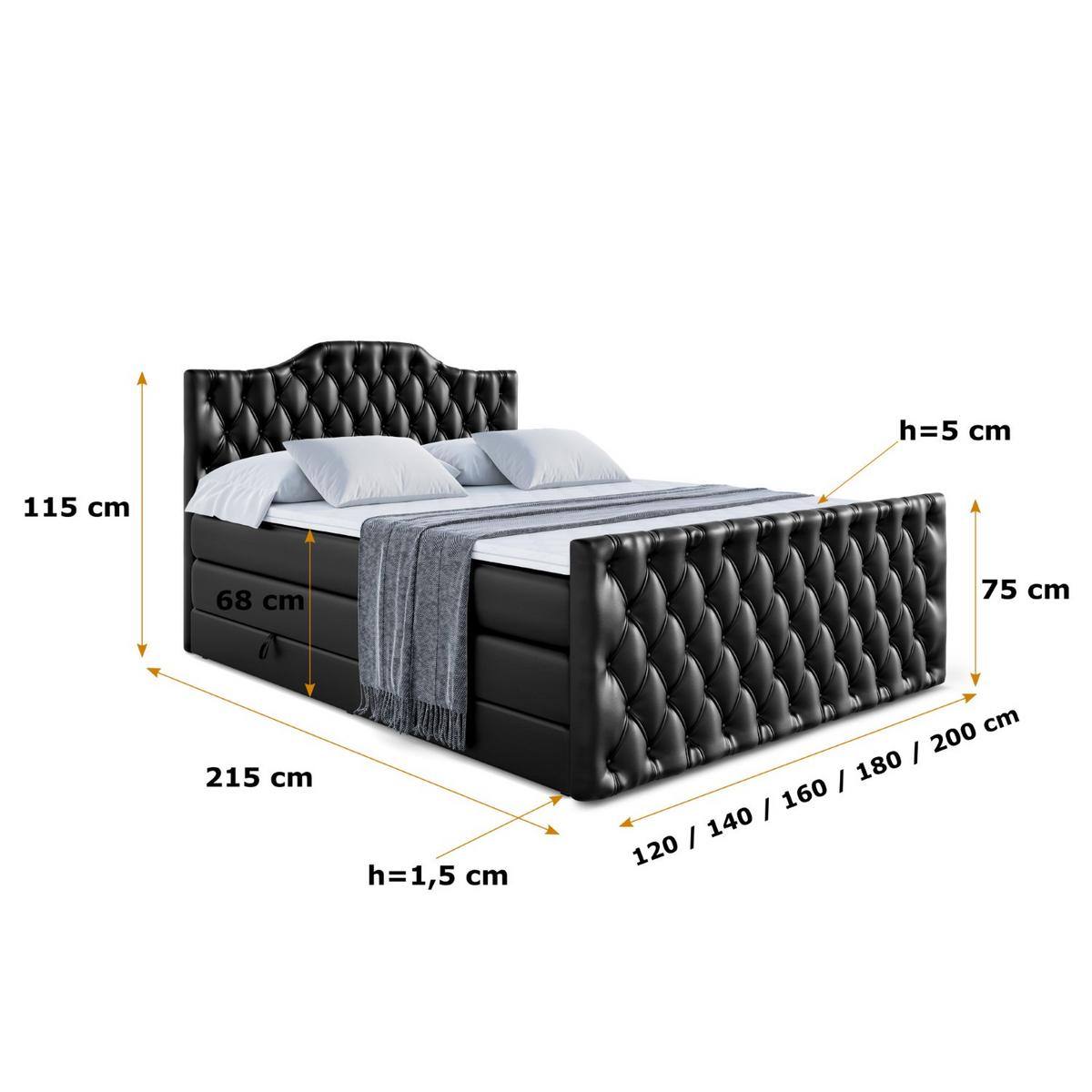 BOXSPRINGBETT VILA-1-Z KING - 120x200 - H3/H4 - Schwarz Hochglanz - Schwarz Hochglanz, Holzwerkstoff (120/200cm) - ALTDECOR