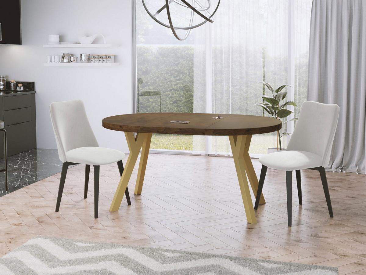 ESSTISCH Mateo runder ausziehbarer, Lefkas Eiche 100-150/100/76 cm - Alteiche/Goldfarben, Holz/Holzwerkstoff (100/150/76cm) - WFL GROUP