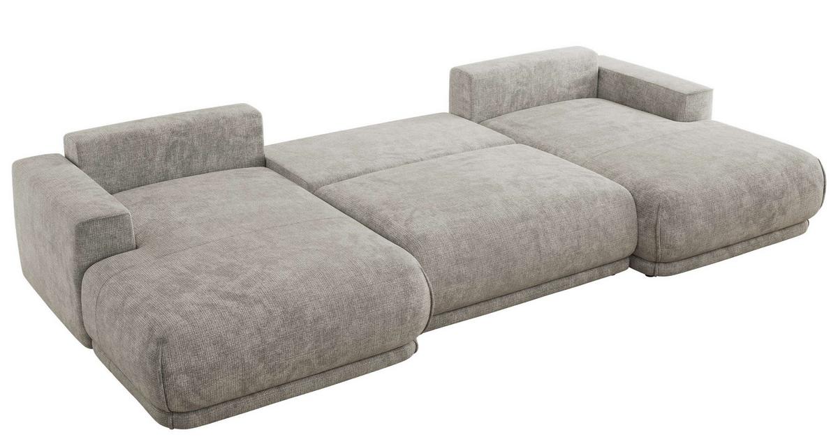 WOHNLANDSCHAFT RINA U Hellgrau Schenille grob gewebt - Hellgrau/Schwarz, Kunststoff/Textil (360/85/170cm) - MKS