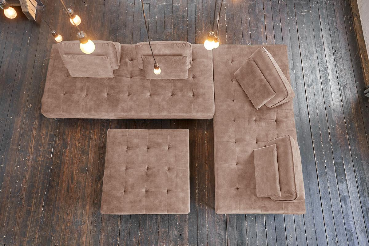 MODULSOFA MIT HOCKER WIOLO Taupe Velvet - Taupe/Silberfarben, Textil/Metall (350/80/350cm) - KAWOLA