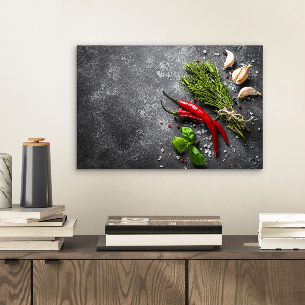 METALLBILD Pfeffer - Kräuter - Gewürze - Beton 30x20 cm - Dunkelgrau, Metall (30/20cm) - MuchoWow