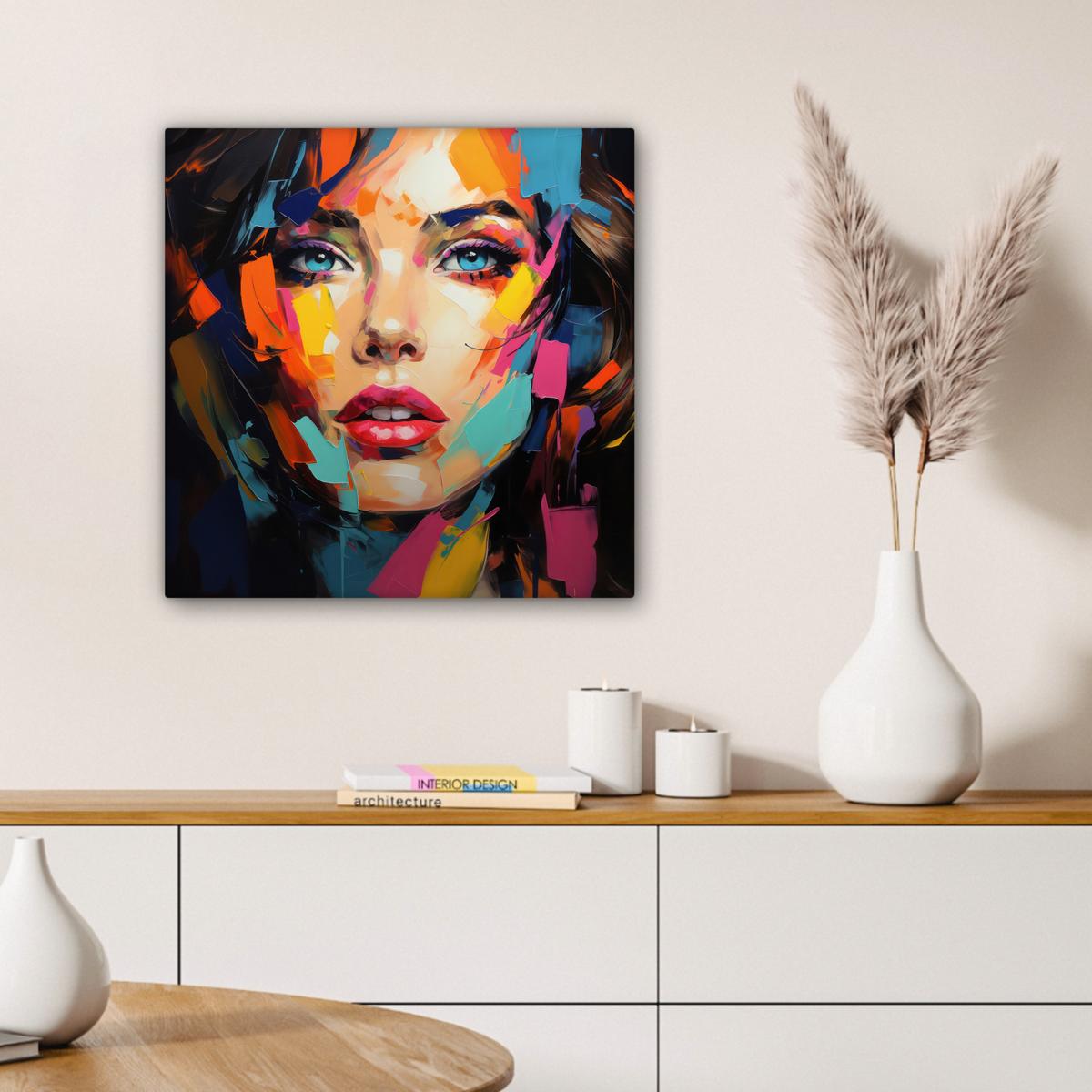 LEINWANDBILD Frau - Porträt - Farbenfroh - Kunst Wandbild Wohnzimmer 50x50 cm - Multicolor, Textil (50/50cm) - MuchoWow