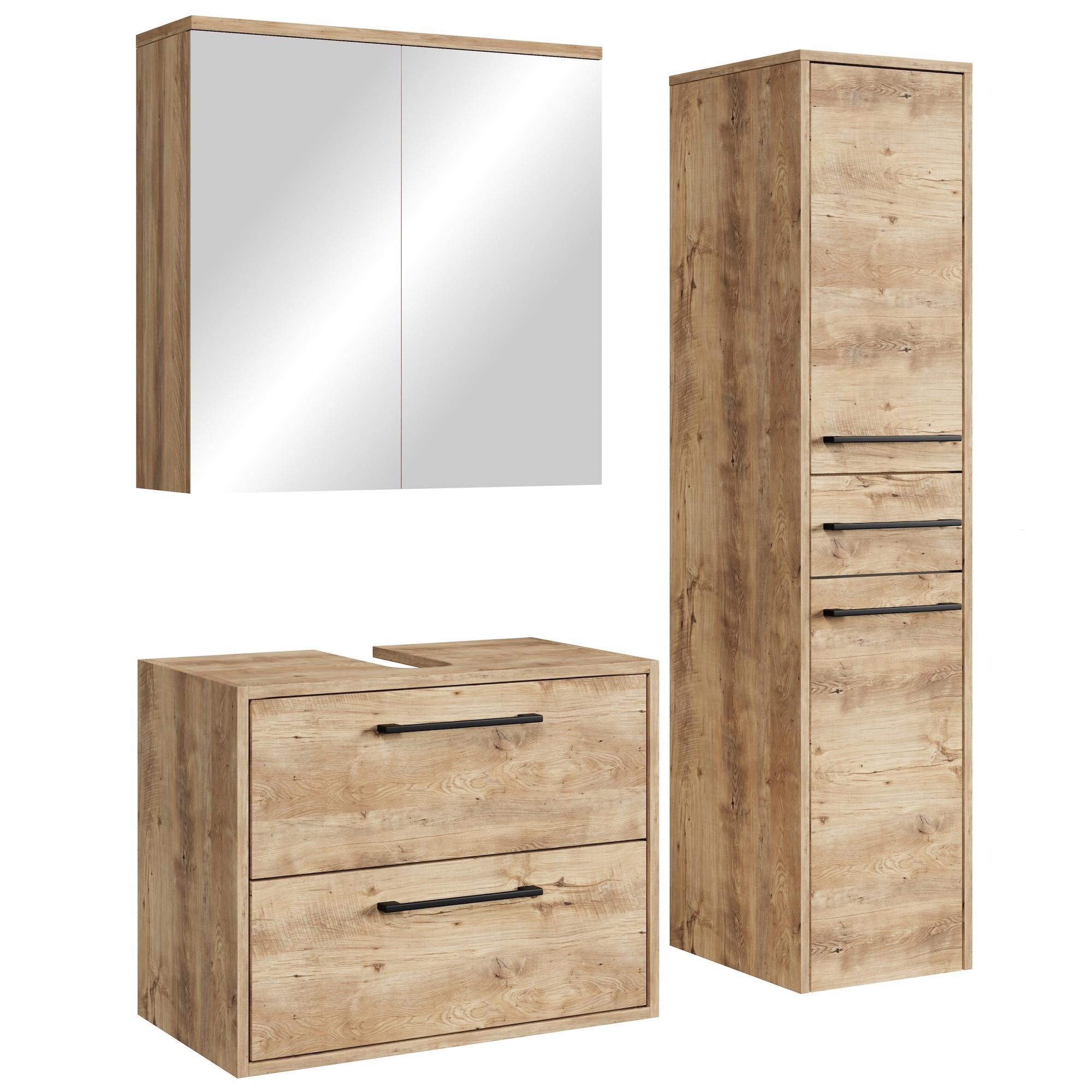 BADMÖBEL-SET Florence 3 Teile Kastanien Eiche - 60 x 35 x 51 cm - Eichefarben, Holz (60/51/35cm) - Badplaats