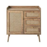 KOMMODE mit 1 Tür und 3 SchubladenRattanfronten und Holzfüßen 39/79,5/80 cm - Eschefarben, Holzwerkstoff (80/79.5/47cm) - Calicosy
