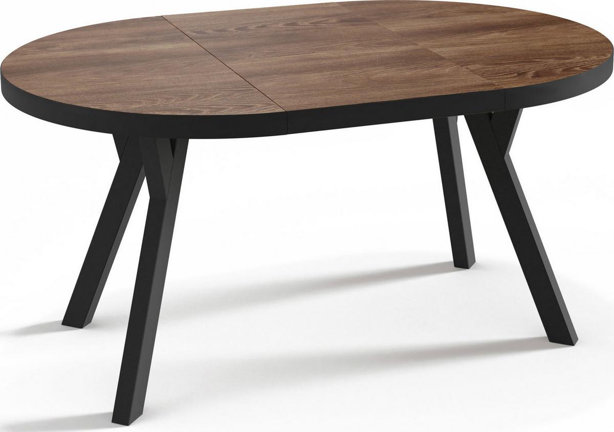 ESSTISCH Twixy runder ausziehbarer, Arvadonna Chestnut 100-200/100/76 cm - Kastanienfarben/Schwarz, Holz/Holzwerkstoff (100/200/76cm) - WFL GROUP