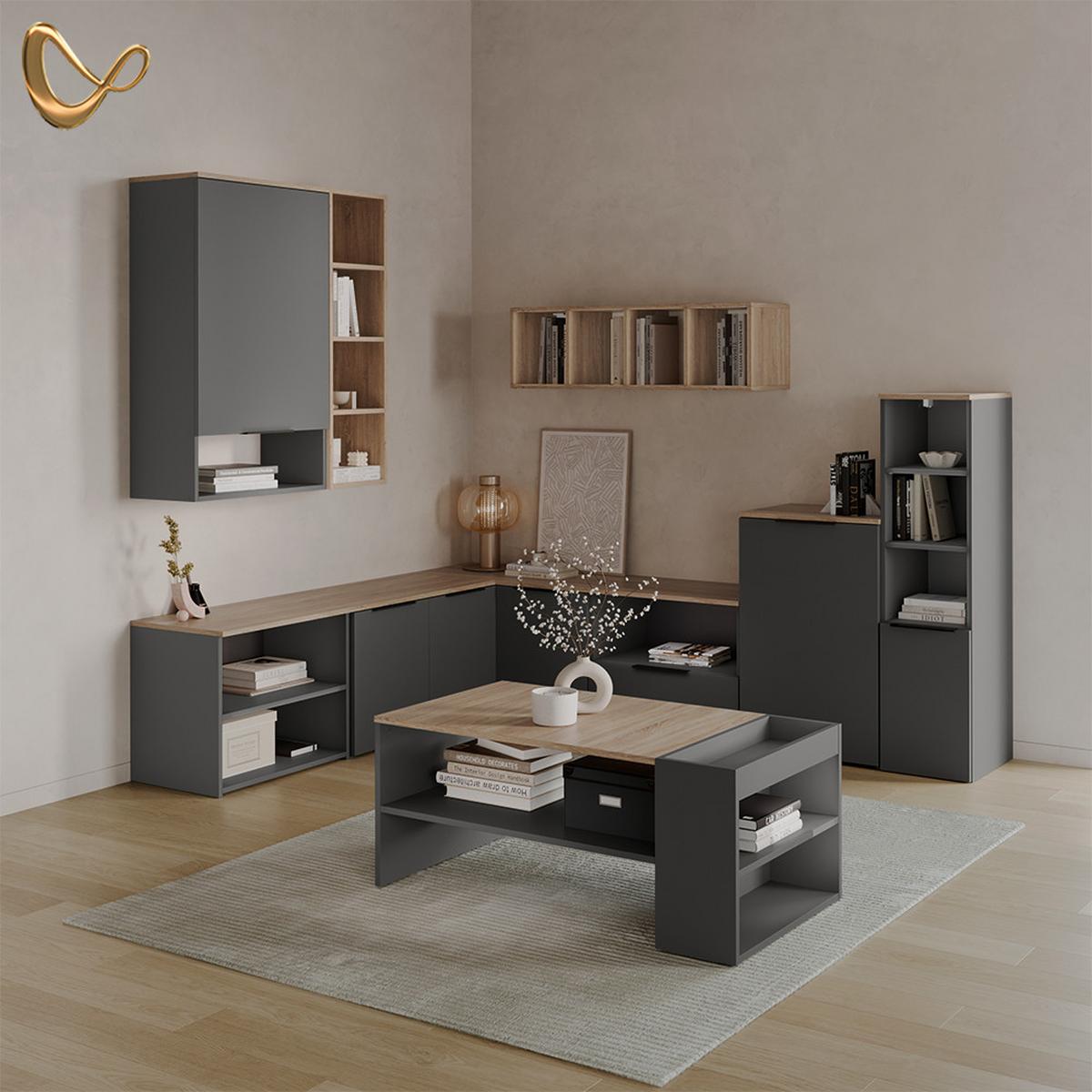 LOWBOARD Piave Anthrazit/Sonoma 60 x 50 cm mit 2 Fächern - Anthrazit/Sonoma Eiche, Holzwerkstoff (60/50/40cm) - Livinity®