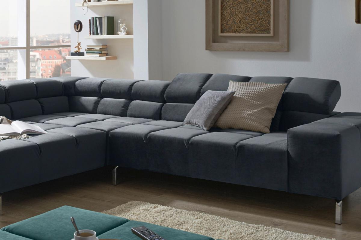 ECKSOFA NELSON Schwarz Velvet - Silberfarben/Schwarz, Textil (321/216cm) - KAWOLA