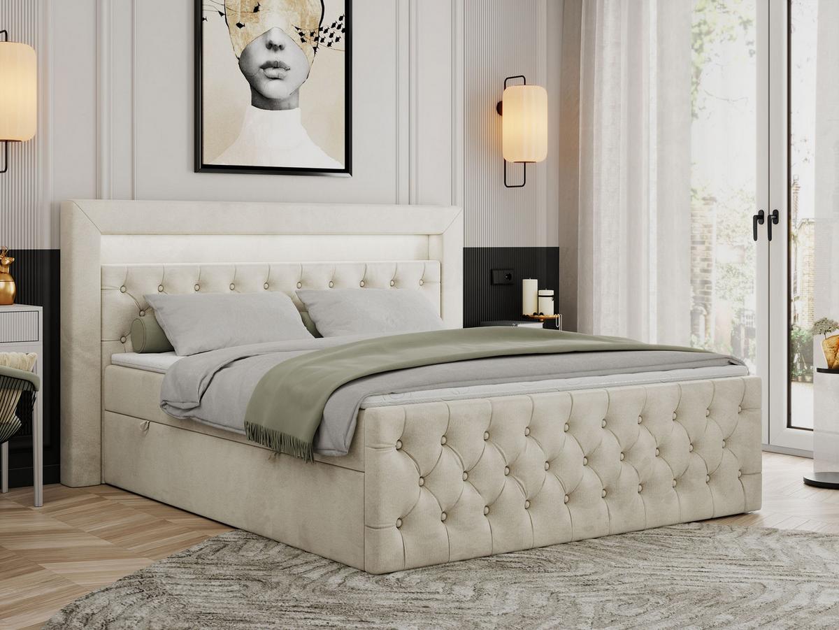 BOXBETT GOLD-9 LED 200/200 Beige Velvet - H4 - Beige, Holz/Textil (200/200cm) - MKS