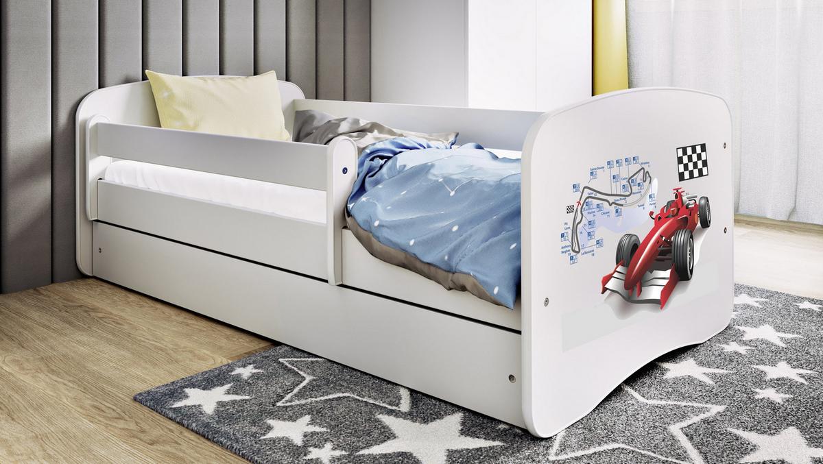 KINDERBETT Emily mit Schublade und Matratze, Weiß 70x140 cm - Kirschrot, Holzwerkstoff (140/70cm) - WFL GROUP