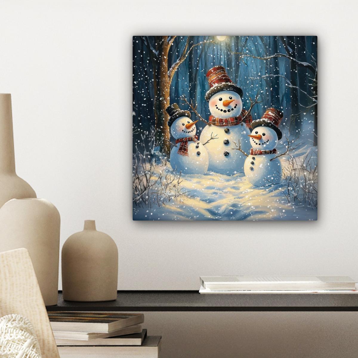 LEINWANDBILD Schneemann - Schnee - Winter - Wald Deko Wohnzimmer 20x20 cm - Hellblau, Textil (20/20cm) - MuchoWow