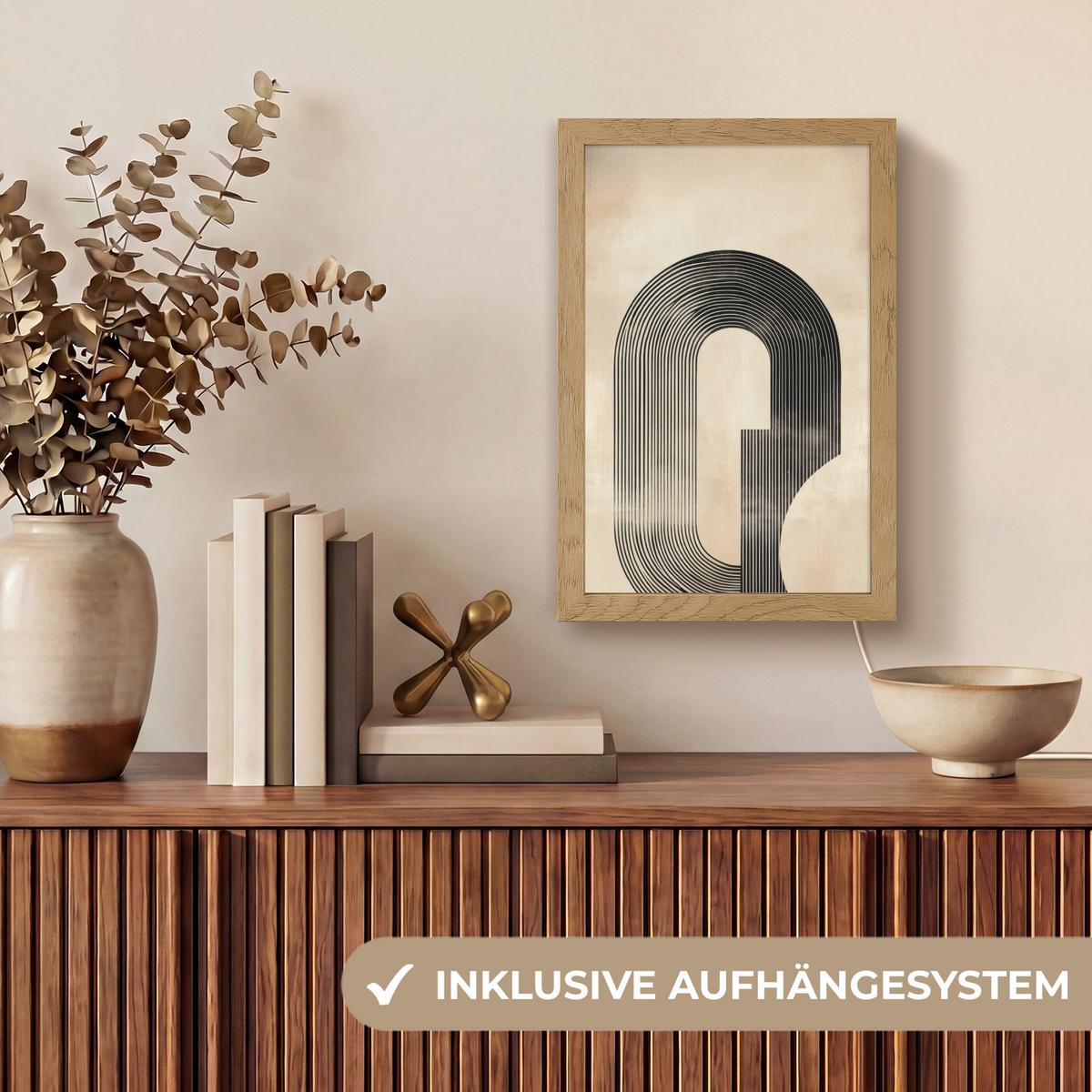 WANDLEUCHTE Schleife - Streifen - Minimalistisch - Schwarz 20x30 cm - Beige, Holzwerkstoff (20/30/8cm) - OnlyWow