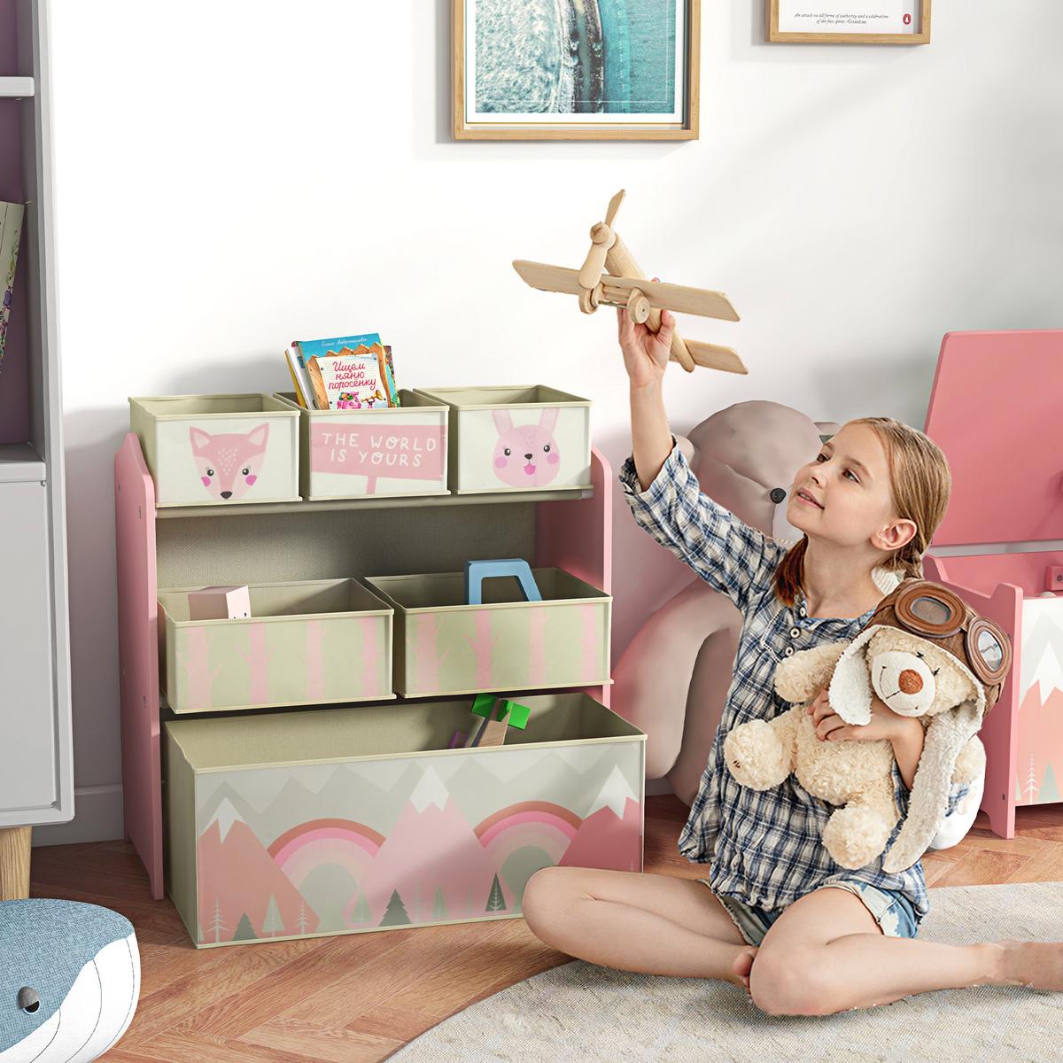 KINDERREGAL MDF Vliesstoff Rosa - Rosa, Holzwerkstoff (30/66/63cm) - ZONEKIZ
