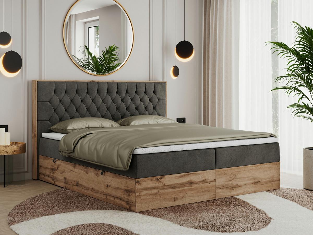 BOXBETT AMORE 160/200 Dunkelgrau Velvet - H4 - Dunkelgrau, Holz/Textil (160/200cm) - MKS