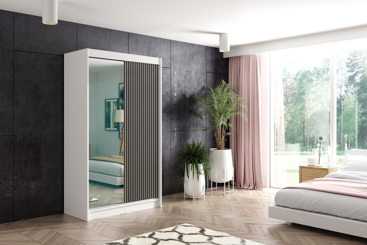 KLEIDERSCHRANK VILAN mit Spiegel/LED - 120 cm - Weiß|Schwarz - Schwarz/Weiß, Holzwerkstoff (120/215/61cm) - ALTDECOR