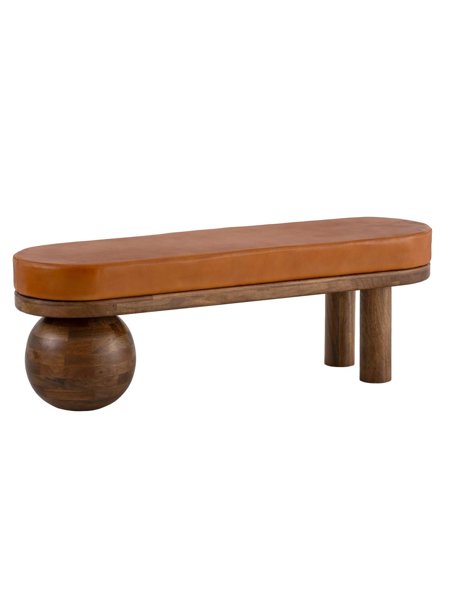 SITZBANK MAKARSKA, Ziegenleder, Braun, 140 x 40 x 47 cm - Braun/Honig, Mangoholz/Holz (140/47/40cm) - KADIMA DESIGN