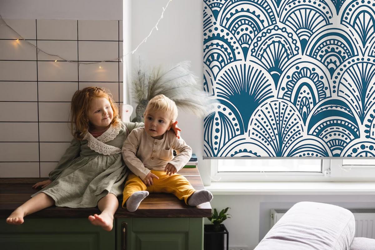 INNENROLLO - Fensterrollo - Rollo - 150x180 cm - Blaues Muster - Blau, Kunststoff (150/180/0.5cm) - TULUP