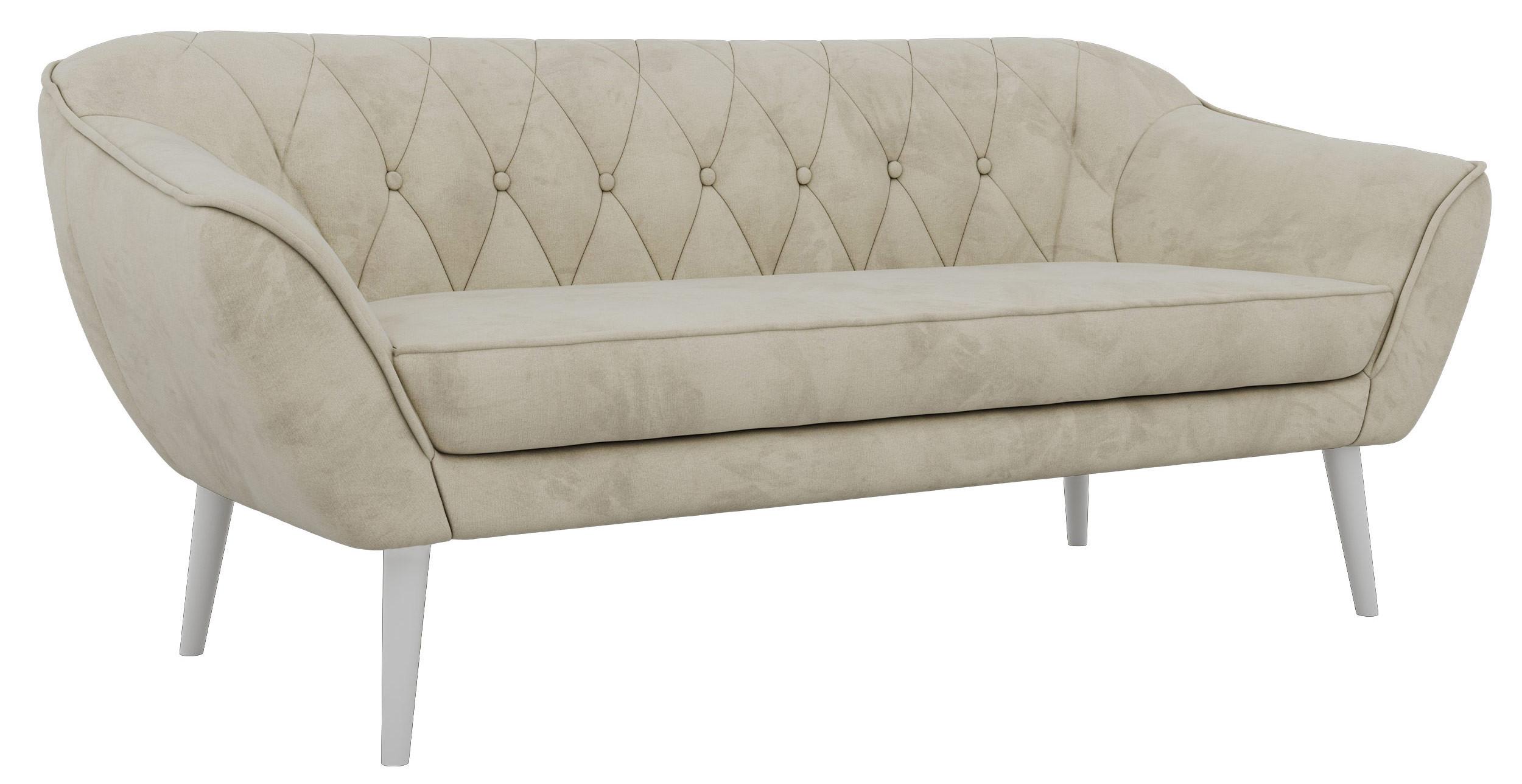 3-SITZER-SOFA PIRS - Beige Velvet - Weiße Beine - Beige/Weiß, Holzwerkstoff/Textil (180/75/74cm) - MKS
