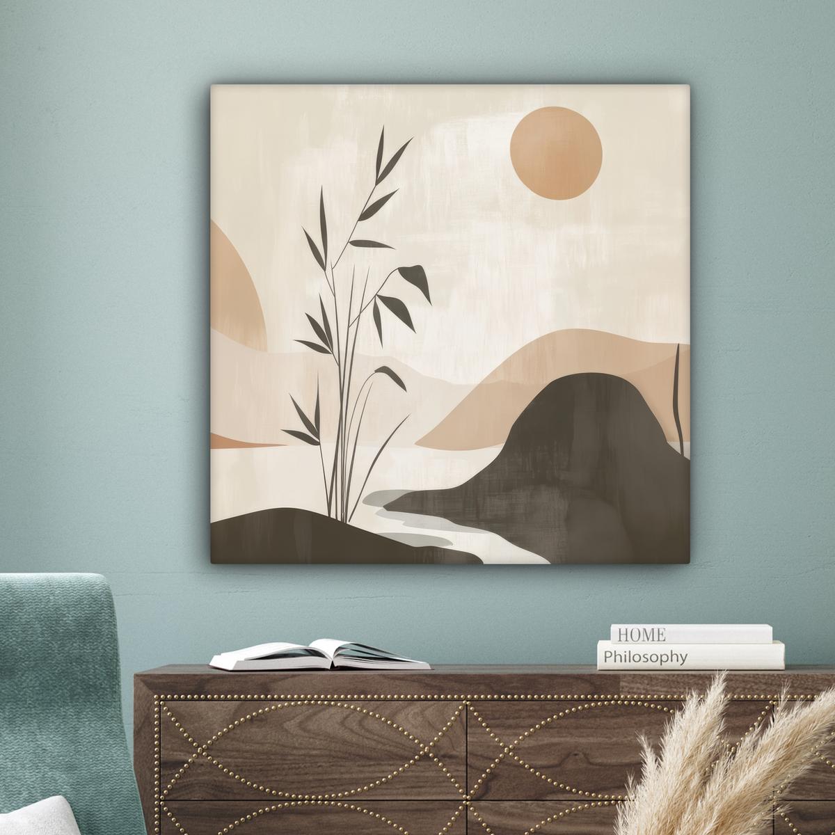 LEINWANDBILD Japandi - Landschaft - Beige Deko Groß 90x90 cm - Cognac, Textil (90/90cm) - MuchoWow