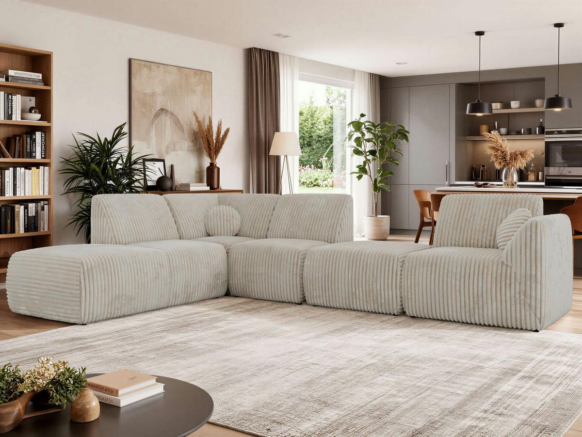 ECKSOFA NOARA 6M L Beige Cord - Links - Beige/Schwarz, Kunststoff/Textil (244/355cm) - MKS