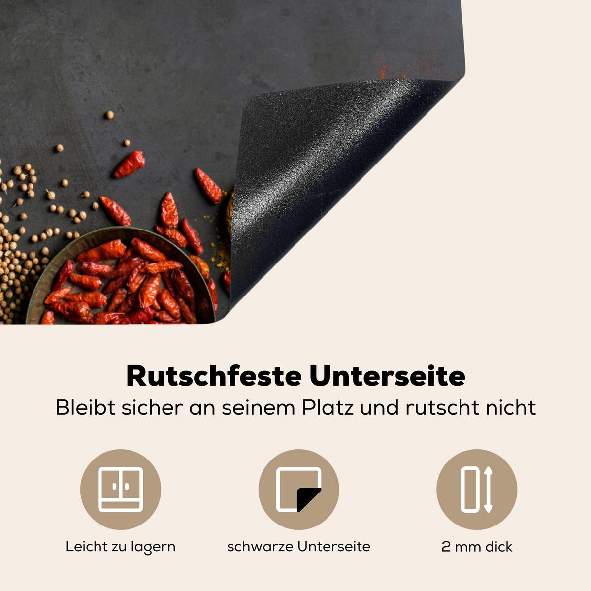 HERDABDECKPLATTE Kräuter - Lebensmittel - Gewürze - Schwarz - Paprika - Zimt Ceranfeldabdeckung 59x52 cm - Currygelb, Kunststoff (59/52/0.2cm) - MuchoWow