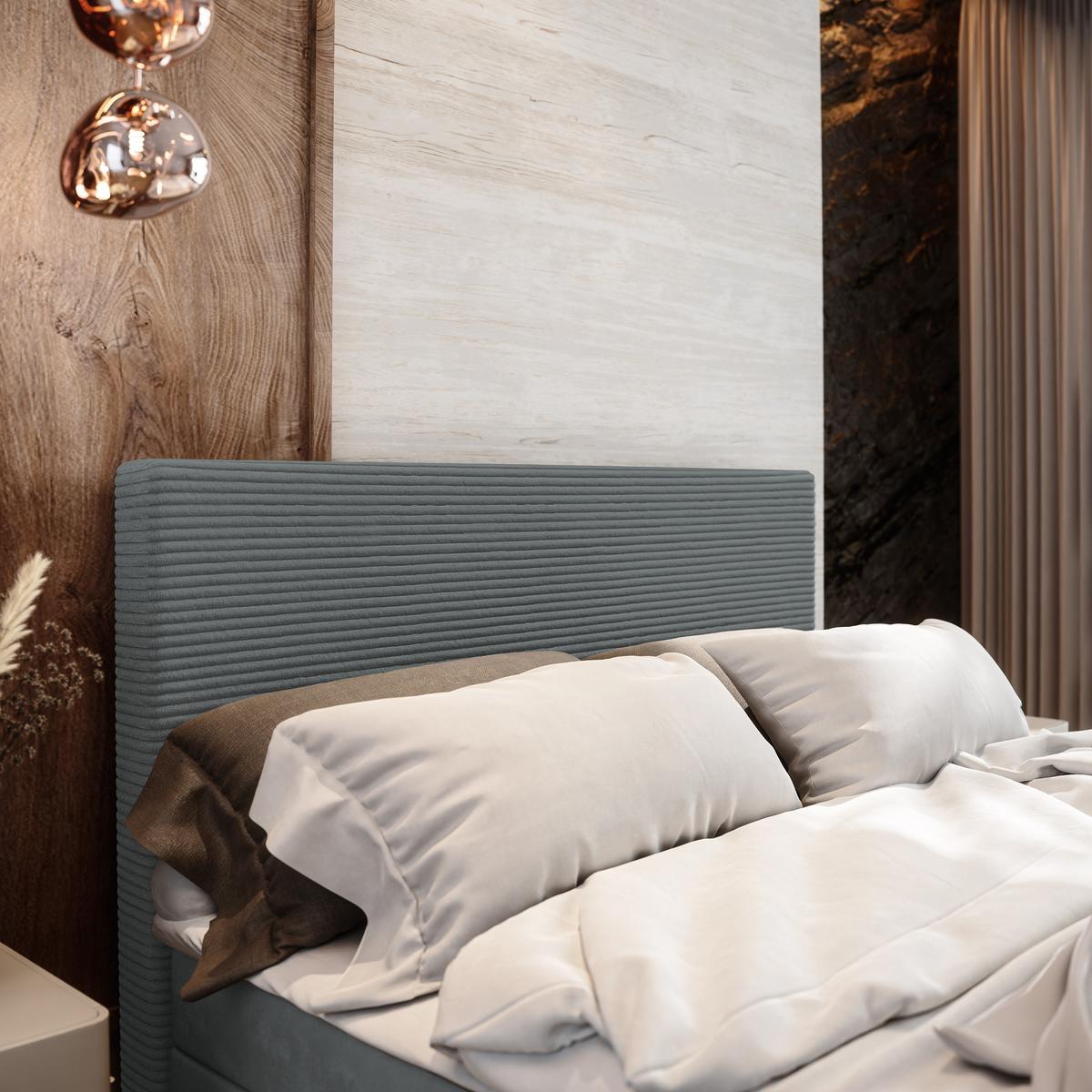 BOXBETT ALORIA 160x200 cm mit Matratze und Topper - Grau - Grau, Holz (160/200cm) - MASSENO