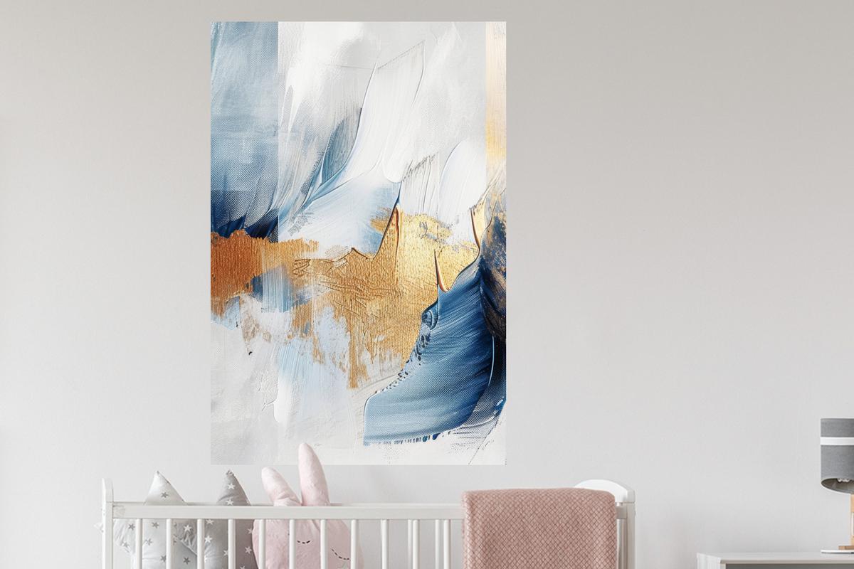 WANDTATTOO Gold - Blau - Aquarell - Kunst - Modern Wandaufkleber 80x120 cm - Hellblau, Kunststoff (80/120/0.1cm) - MuchoWow