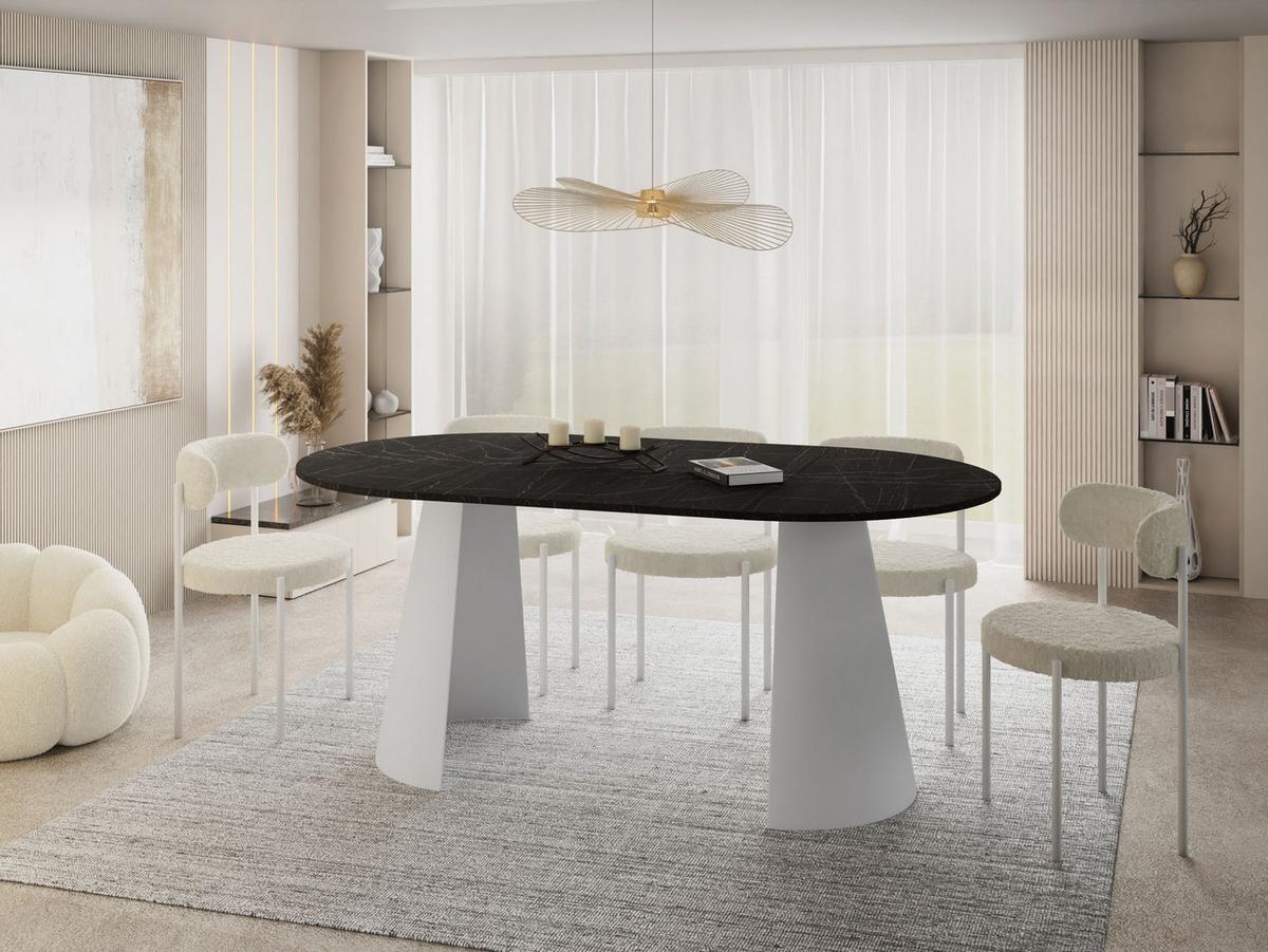 ESSTISCH Lamio runder ausziehbarer, Marmor Schwarz 100-180/100/76 cm - Anthrazit/Weiß, Holzwerkstoff/Metall (100/176/76cm) - WFL GROUP