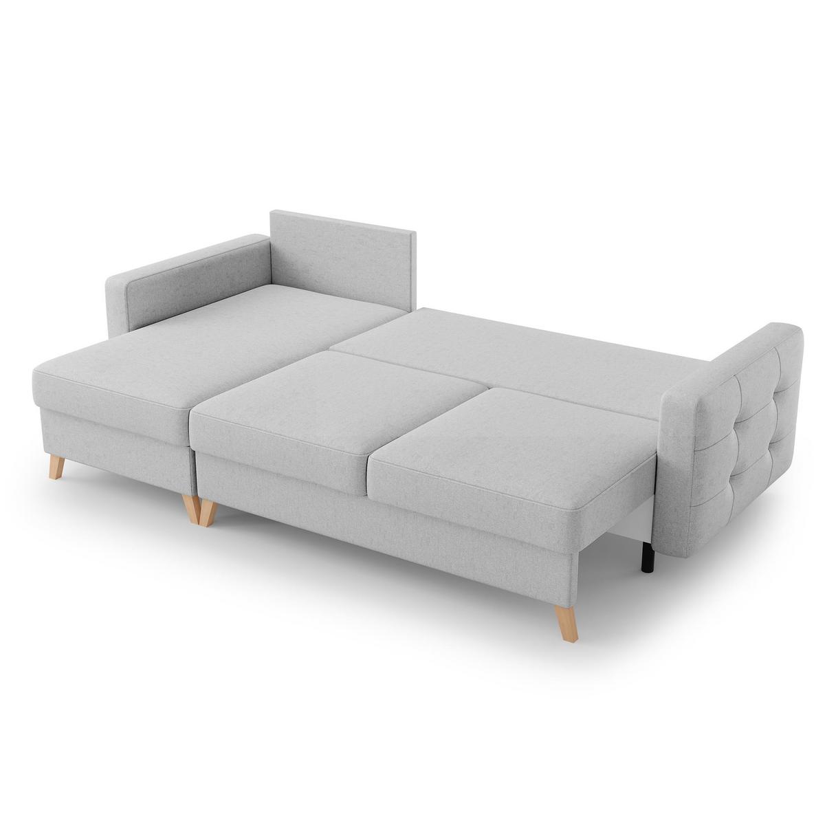 ECKSCHLAFSOFA Vinci mit universelle Ottomane, Hellgrau - Buchefarben/Hellgrau, Textil (236/151cm) - Beautysofa
