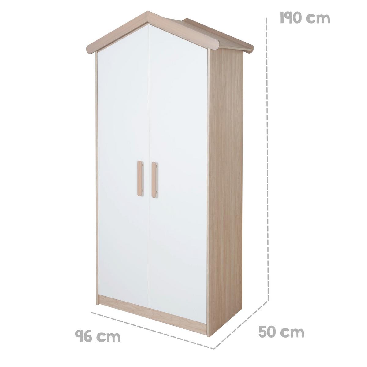 KINDERKLEIDERSCHRANK Cabane 2-türig - Eichefarben/Weiß, Holz/Holzwerkstoff (96/190/50cm) - Roba