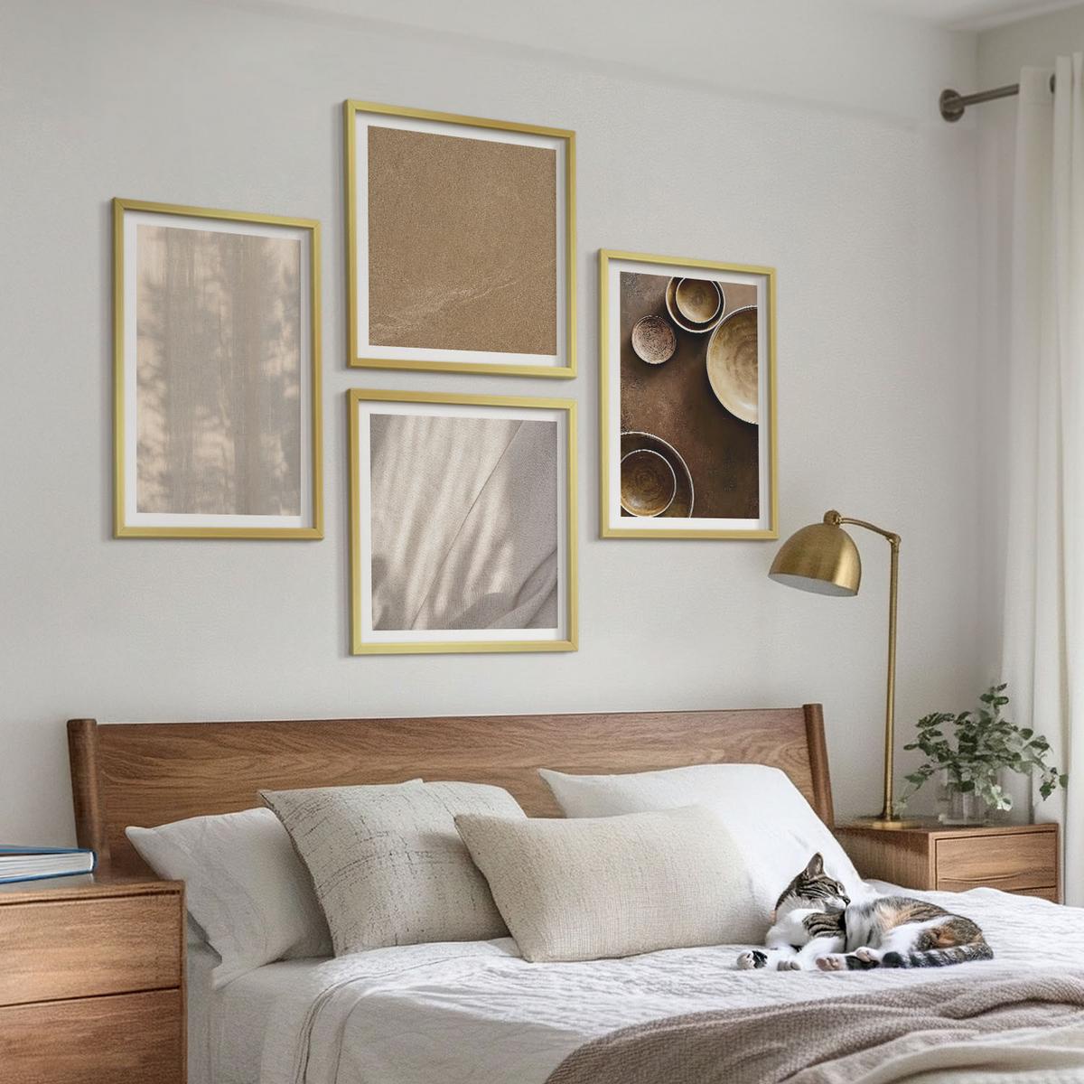 BILDER SET 4er Set - 50x50 cm & 40x60 cm Goldrahmen - Strukturen, Texturen, Minimalismus - Goldfarben, Kunststoff (50/50cm) - TULUP