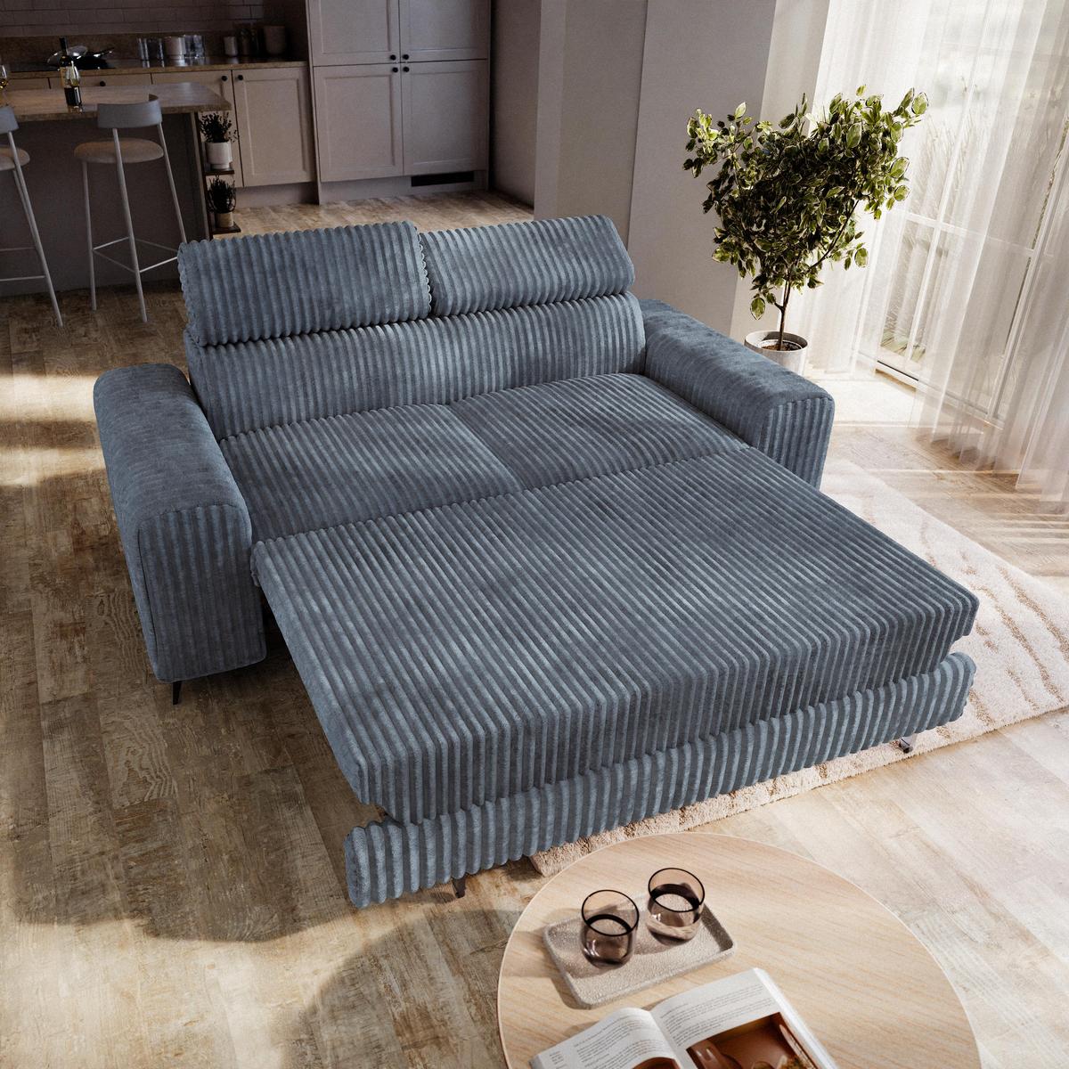 BETTSOFA BENETE Grau Cordstoff mit Schlaffunktion - Grau, Holz/Textil (191/89/92cm) - MASSENO
