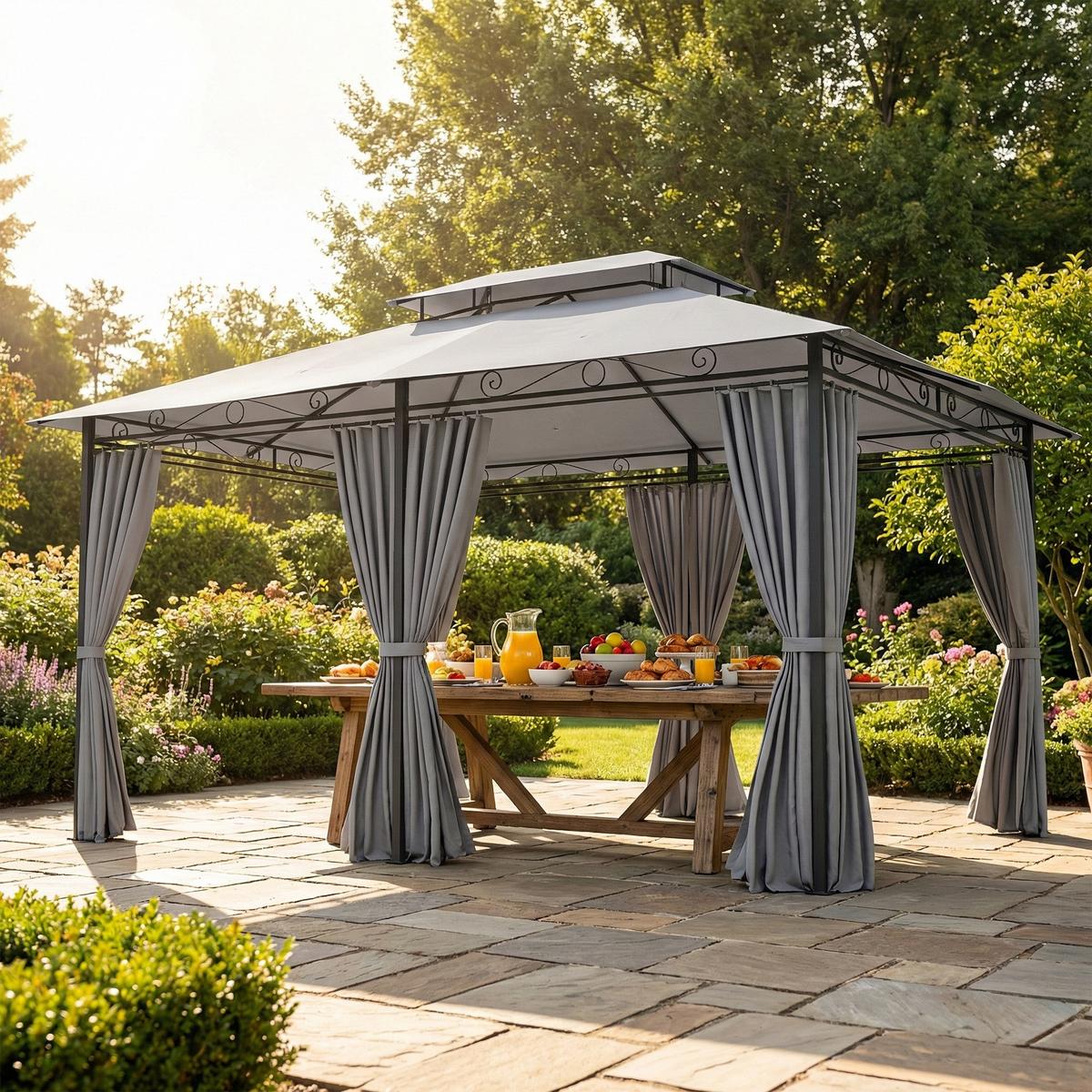 PAVILLON Stahl Polyester Dunkelgrau - Dunkelgrau, Textil/Metall (300/280/400cm) - Outsunny
