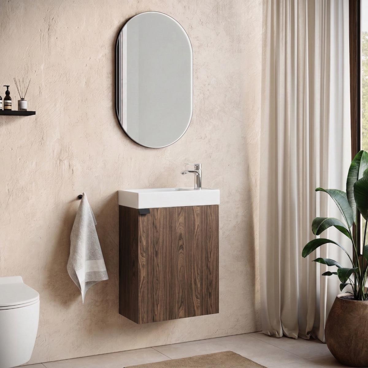 GÄSTE-WC-MÖBELSET Keno 2 Teile Walnuss Braun – 50 x 23 x 60cm - Eichefarben, Holz (50/60/23cm) - Badplaats