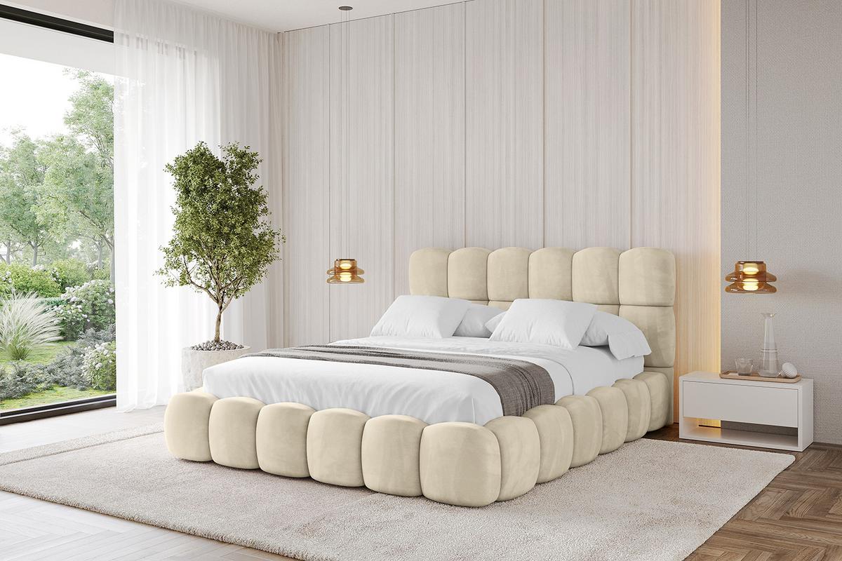 POLSTERBETT mit Bettkasten und Lattenrost, Boxbett ohne Matratze - LEYA 160x200 Beige - Ecru, Holzwerkstoff/Textil (160/200cm) - ALTDECOR