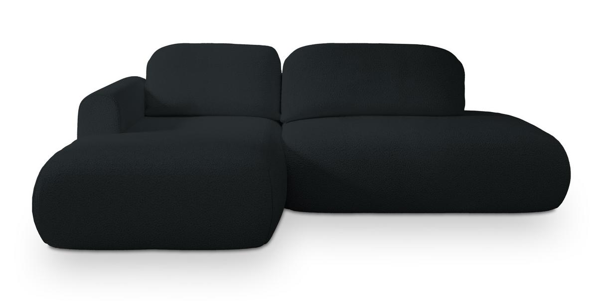 ECKSOFA NUVIRA L-S Schwarz Boucle-Stoff mit Schlaffunktion - Schwarz, Holz (279/158cm) - MASSENO