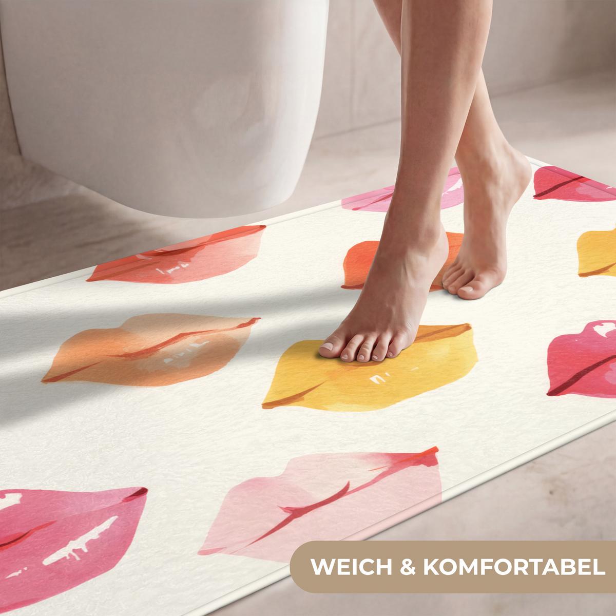 WC-VORLEGER Lippen - Bunt - Glänzend WC Teppich 120x60 cm - Rosa, Textil (120/1cm) - OnlyWow