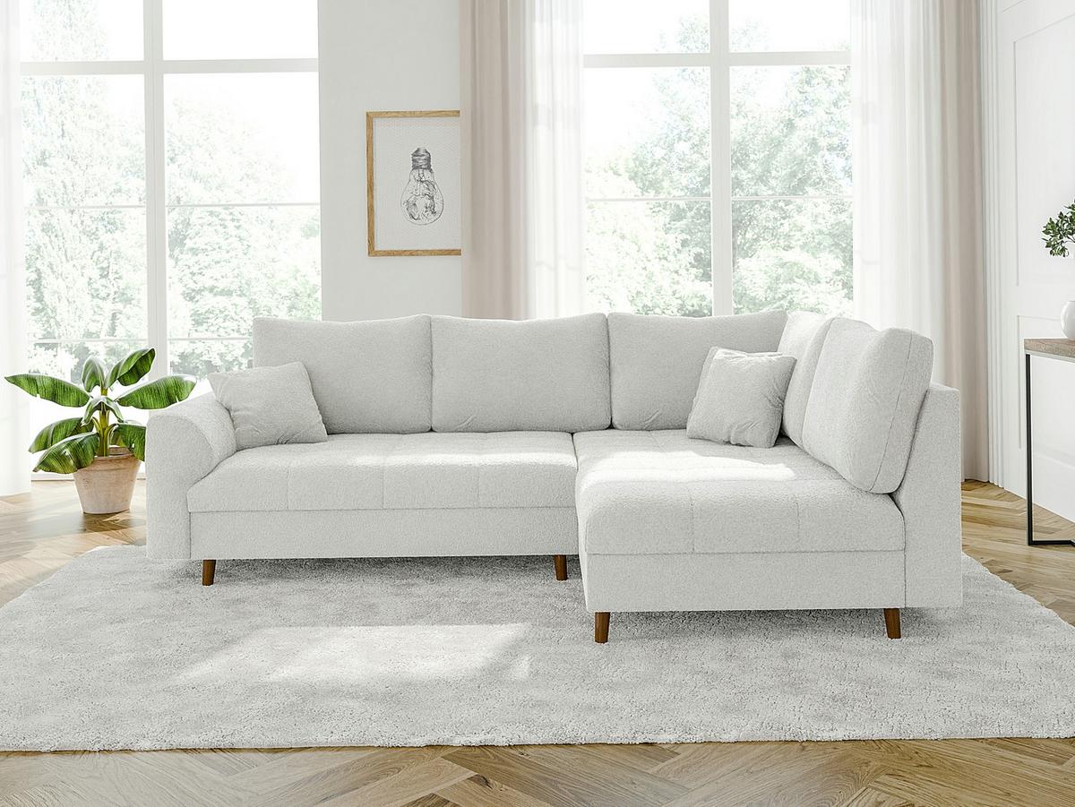 ECKSOFA inkl. Hocker Henrik Weiß Boucle - Ottomane rechts - Weiß/Braun, Holz/Textil (231/161cm) - S-Style Möbel