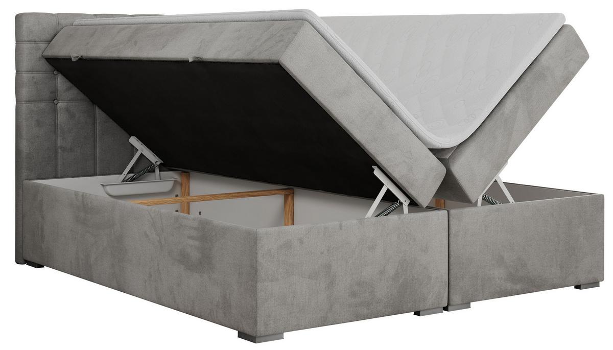 BOXBETT SUSAN 140/200 Hellgrau Velvet - H3 - Hellgrau, Holz/Textil (140/200cm) - MKS
