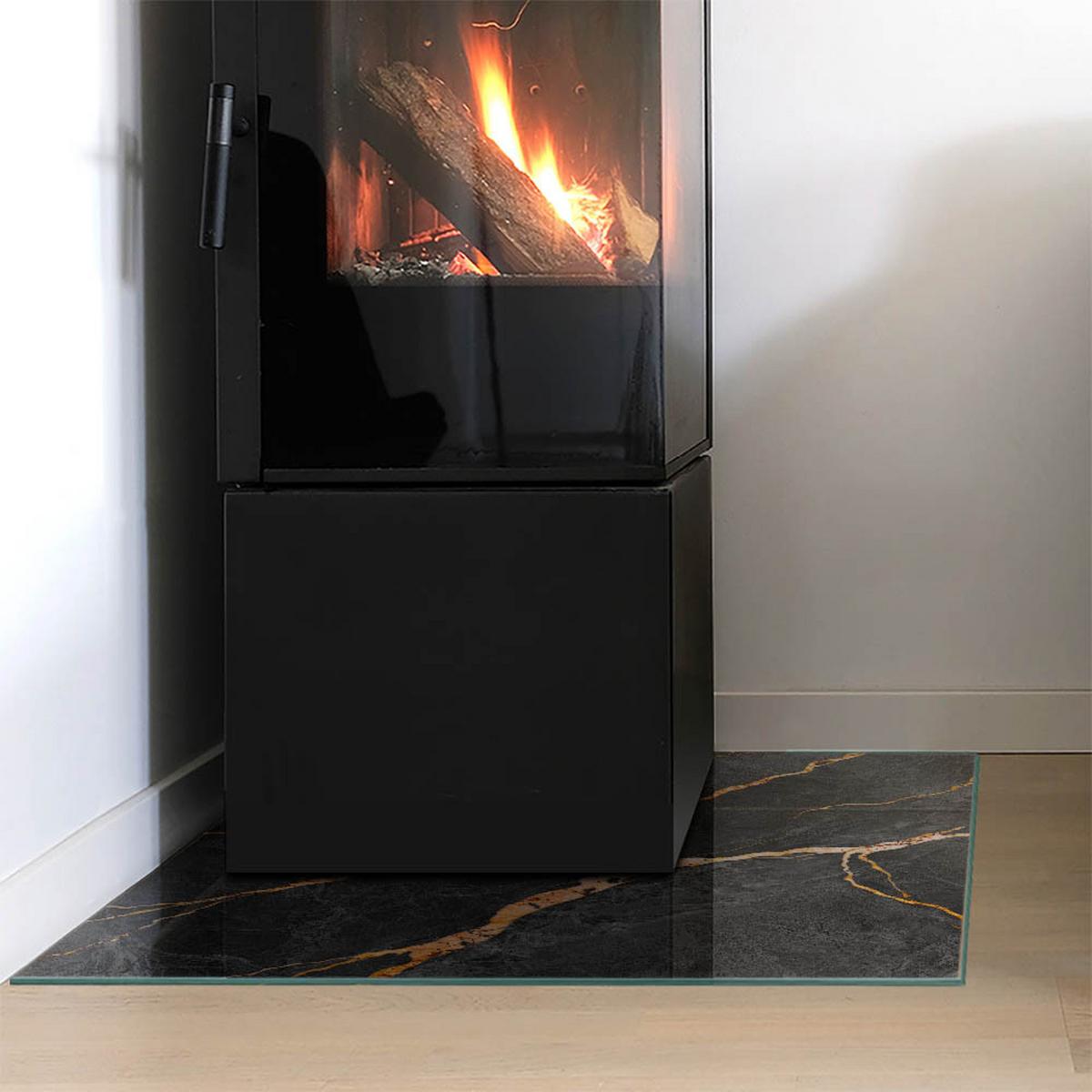 GLASPLATTE für Kamin 60x60 cm - Schwarz, Glas (60/60/0.4cm) - TULUP
