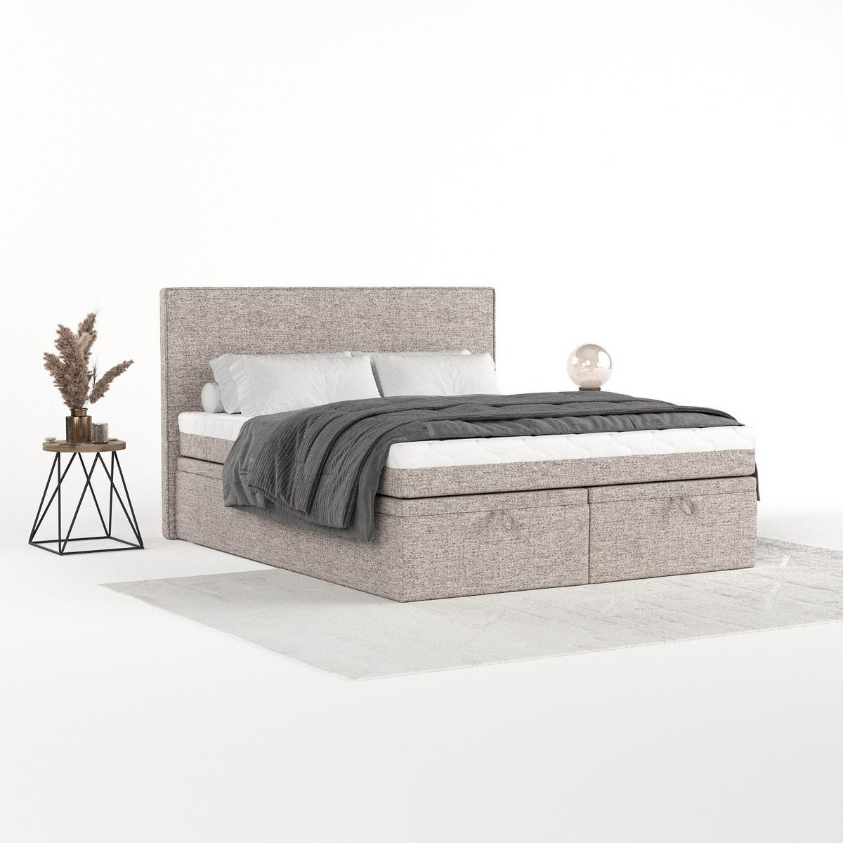 BOXBETT Zalla 160/200 cm Beige im Neve Stoff - Beige/Schwarz, Holz/Holzwerkstoff (160/200cm) - AltaBeds