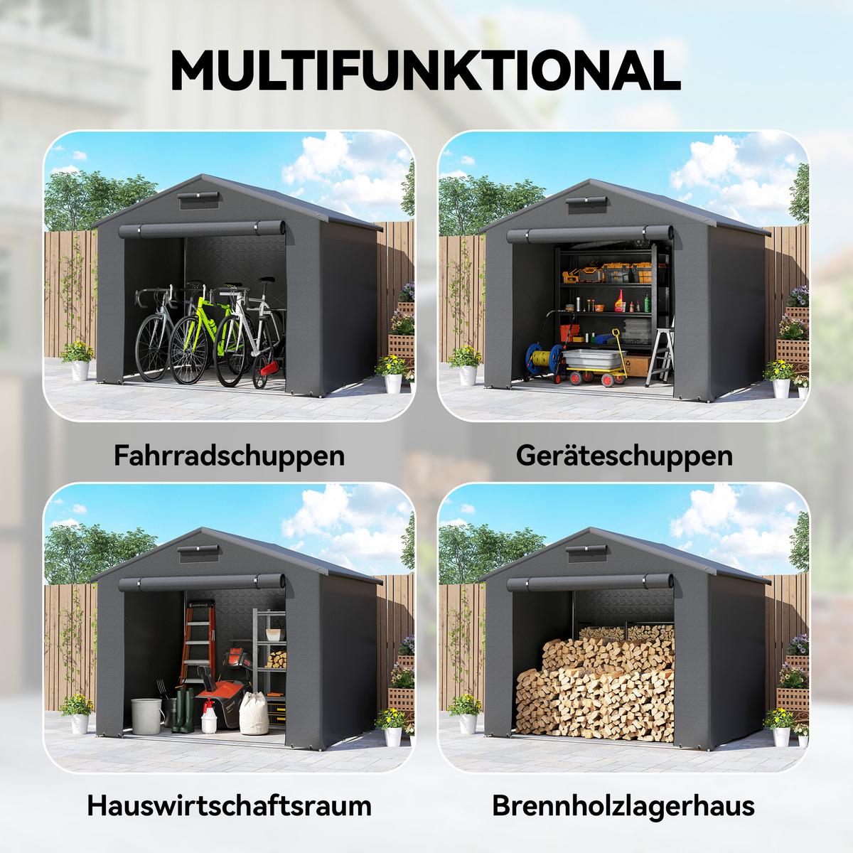 ZELTGARAGE 2,5x1,8 m Wasserdicht Garagenzelt mit aufrollbarer Reißverschlusstür - Dunkelgrau, Metall (180/202/247cm) - Outsunny