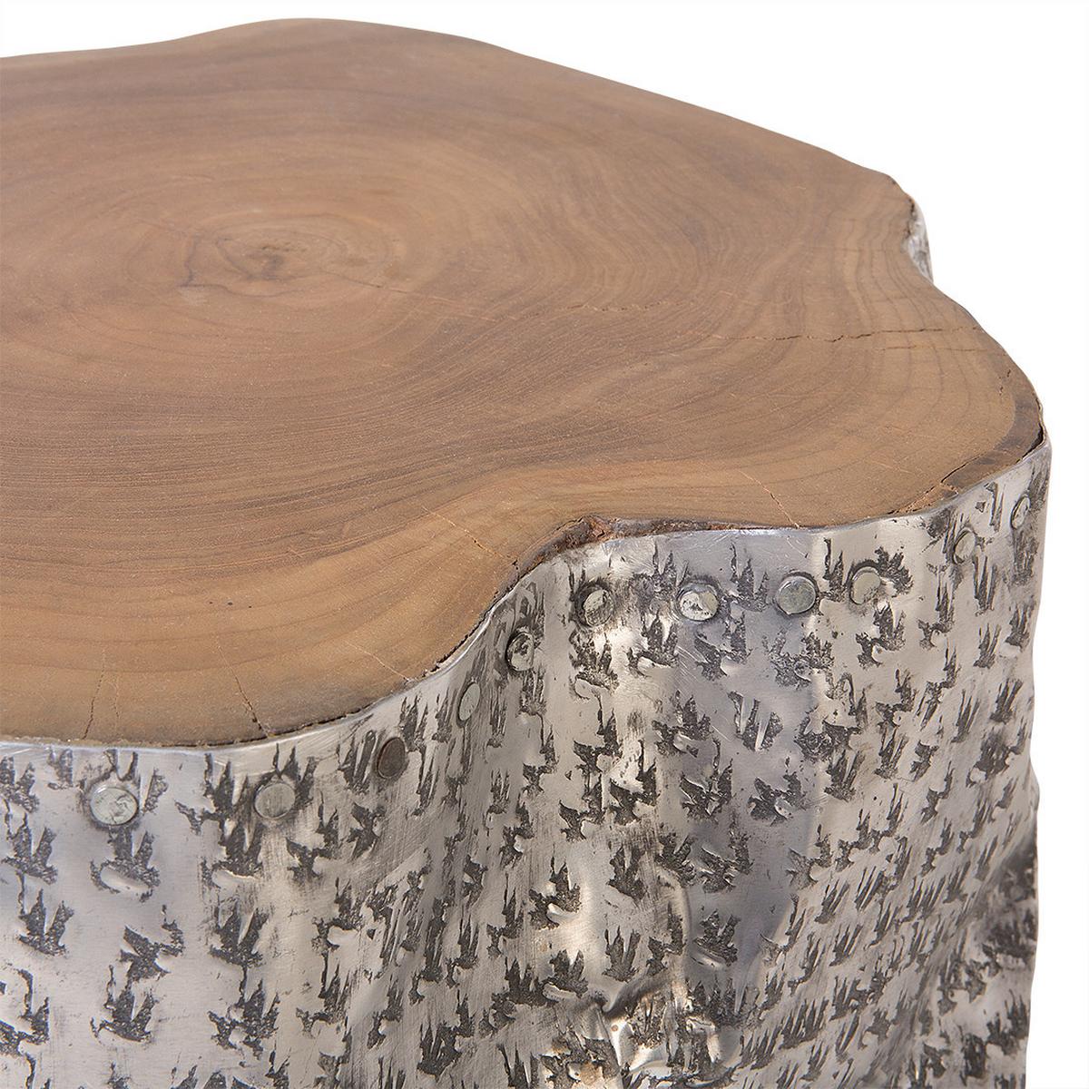 COUCHTISCH Teakholz braun/silber zylindrisch Gordon - Hellbraun/Silberfarben, Holz (37/39/46cm) - Beliani