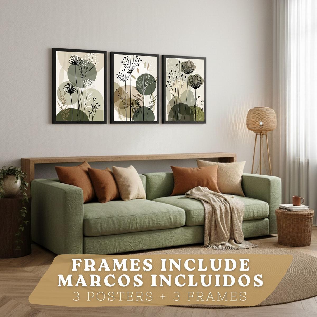 POSTER 4er Kunstdruck-Set Wandbilder Blumen Botanisch modern Wohnzimmer Deko, Schlafzimmer, Küche, Badezimmer Schwarzer Rahmen A3 - Schwarz, Papier (29.7/1/42cm) - Nacnic