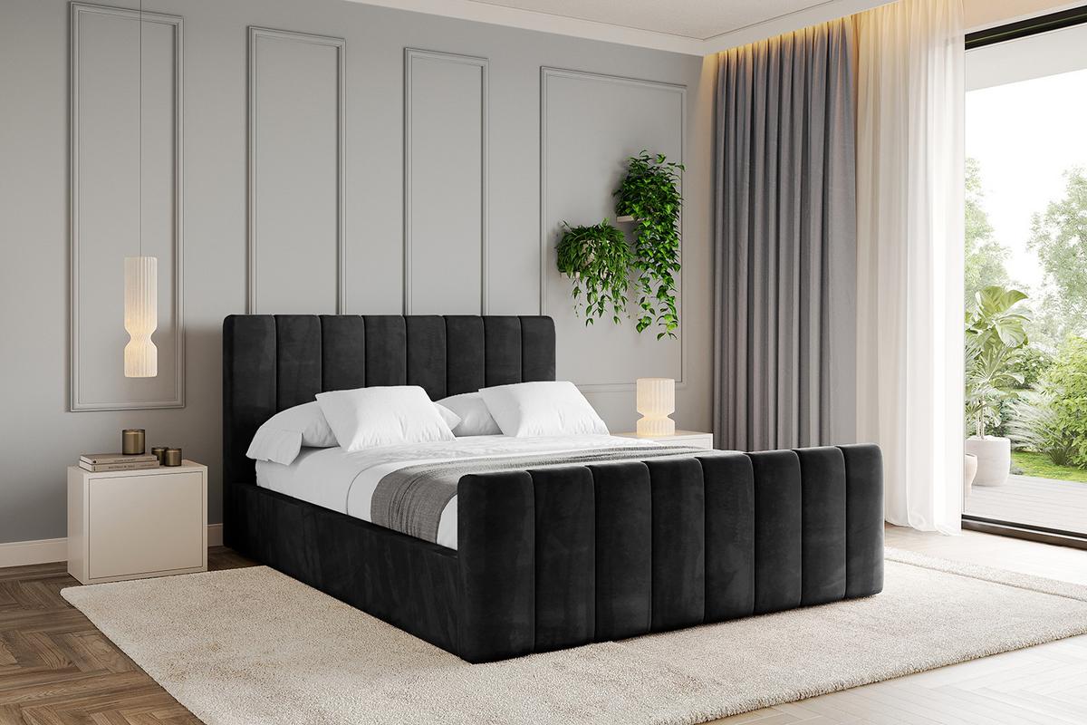 POLSTERBETT mit Bettkasten, Fußteil und Lattenrost, Boxbett mit Matratze H3/H4 - STERA-Z 160x200 Schwarz - Schwarz, Holzwerkstoff/Textil (160/200cm) - ALTDECOR
