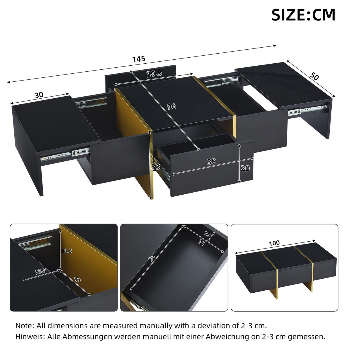 COUCHTISCH 2er Set Rund Gepolsterter Montagefrei - Schwarz, Textil (81/81/40cm) - Urban Meuble