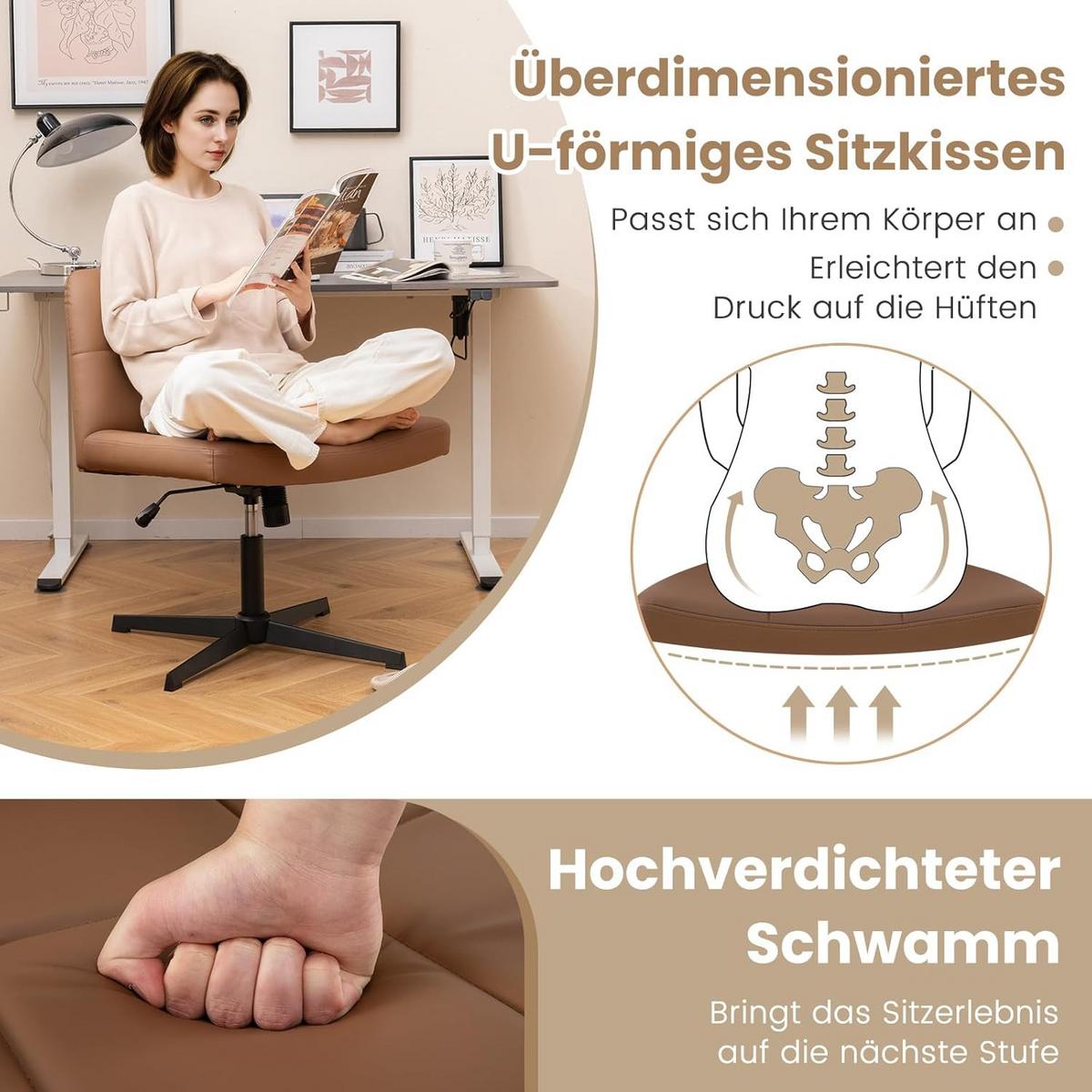 BÜROSTUHL Braun - Braun, Kunststoff (69/89/64cm) - COSTWAY